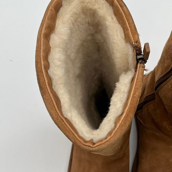 UGG Women’s Tall Zip Boots Sz 6 Chestnut Brown Suede Shearling Lined Winter Cozy - Picture 6 of 12